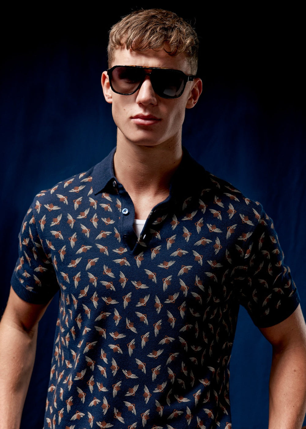 Suéteres Com Gola Polo Ben Sherman Art Deco Azul Marinho | PFYJ45381