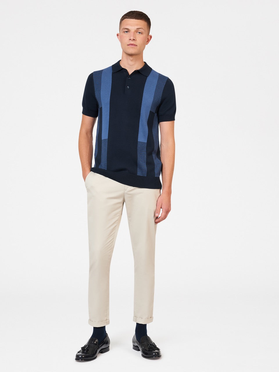 Suéteres Com Gola Polo Ben Sherman Intarsia Stripe Azul Marinho | MROS84135