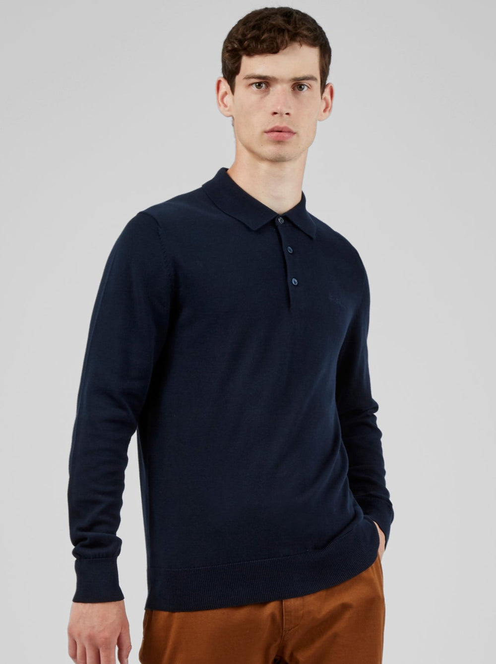 Suéteres Com Gola Polo Ben Sherman Signature Long-Sleeve Azul Marinho | HRNS81409